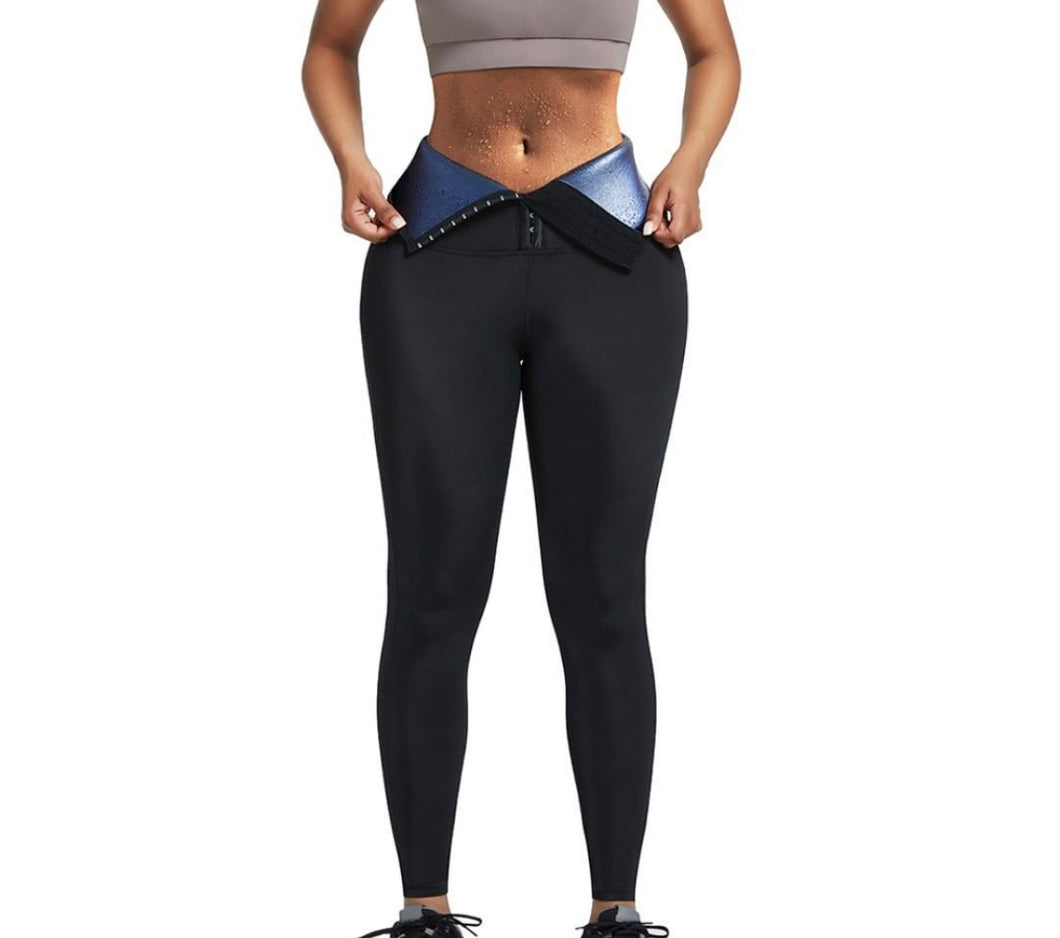 Black neoprene sweat leggings 3 rows adjustable hooks