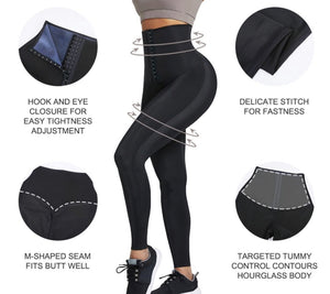 Black neoprene sweat leggings 3 rows adjustable hooks